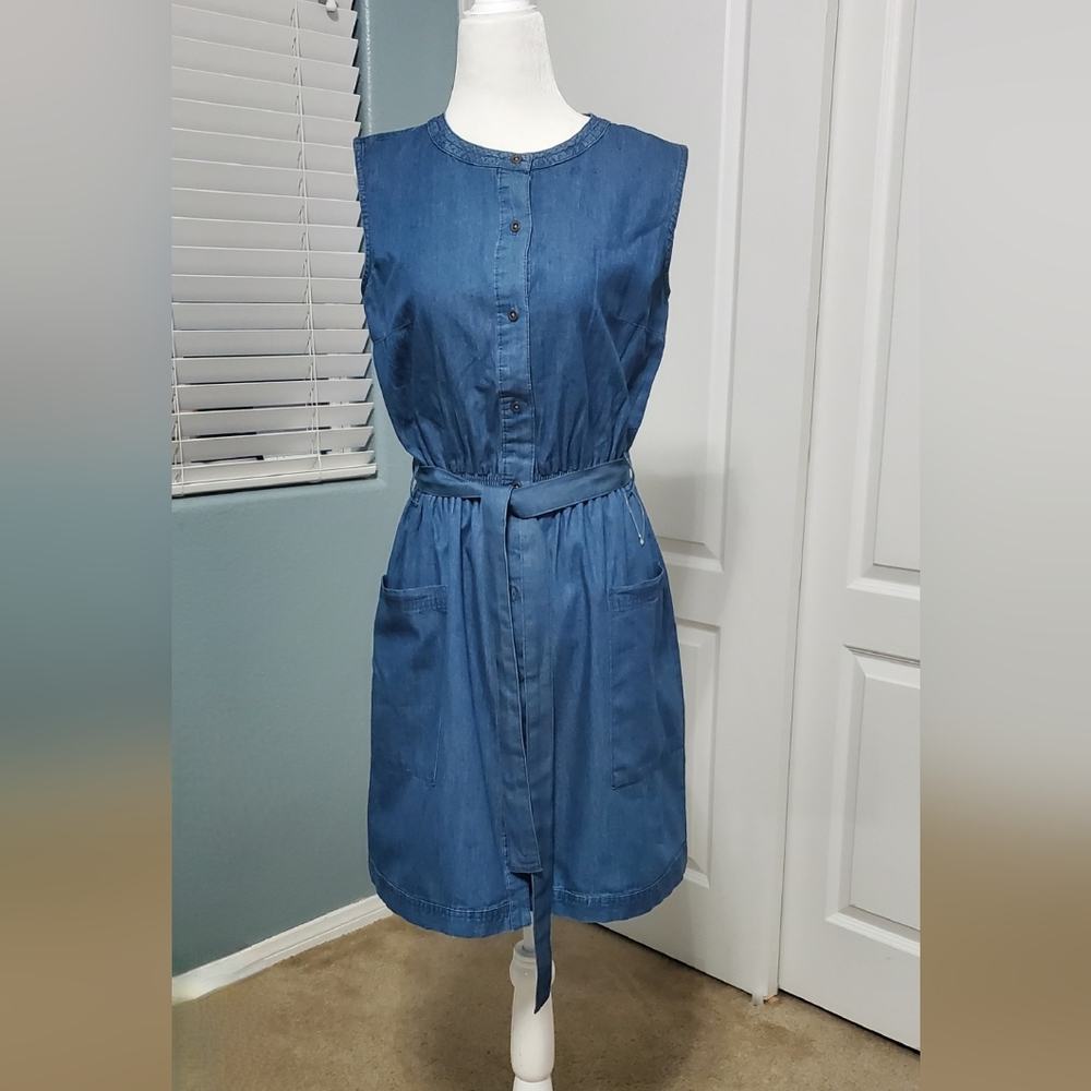 Denim Sleeveless Belted Dress